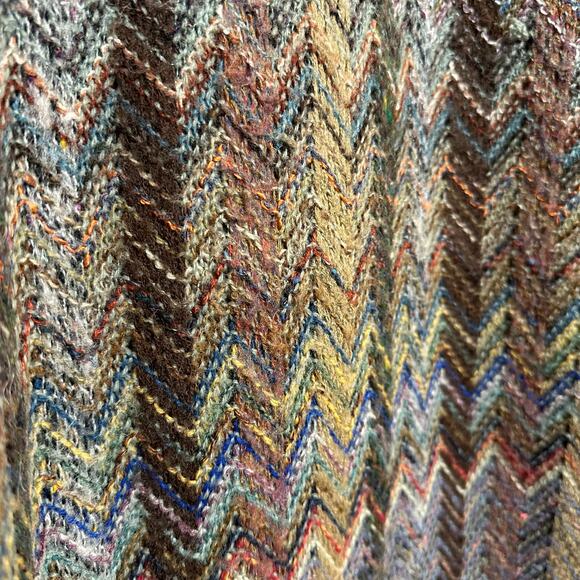 Vintage 90s Casalana Grandpa Sweater Chunky Knit Rainbow Chevron V Neck Medium - Picture 4 of 11